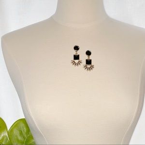 Gold-tone Drop Earring with Black, Grey, & Clear Crystals
